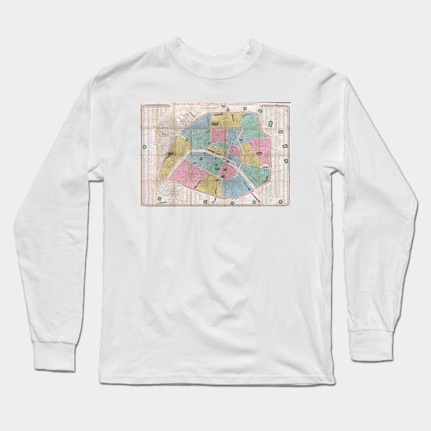 Vintage Map of Paris France (1863) Long Sleeve T-Shirt by Bravuramedia